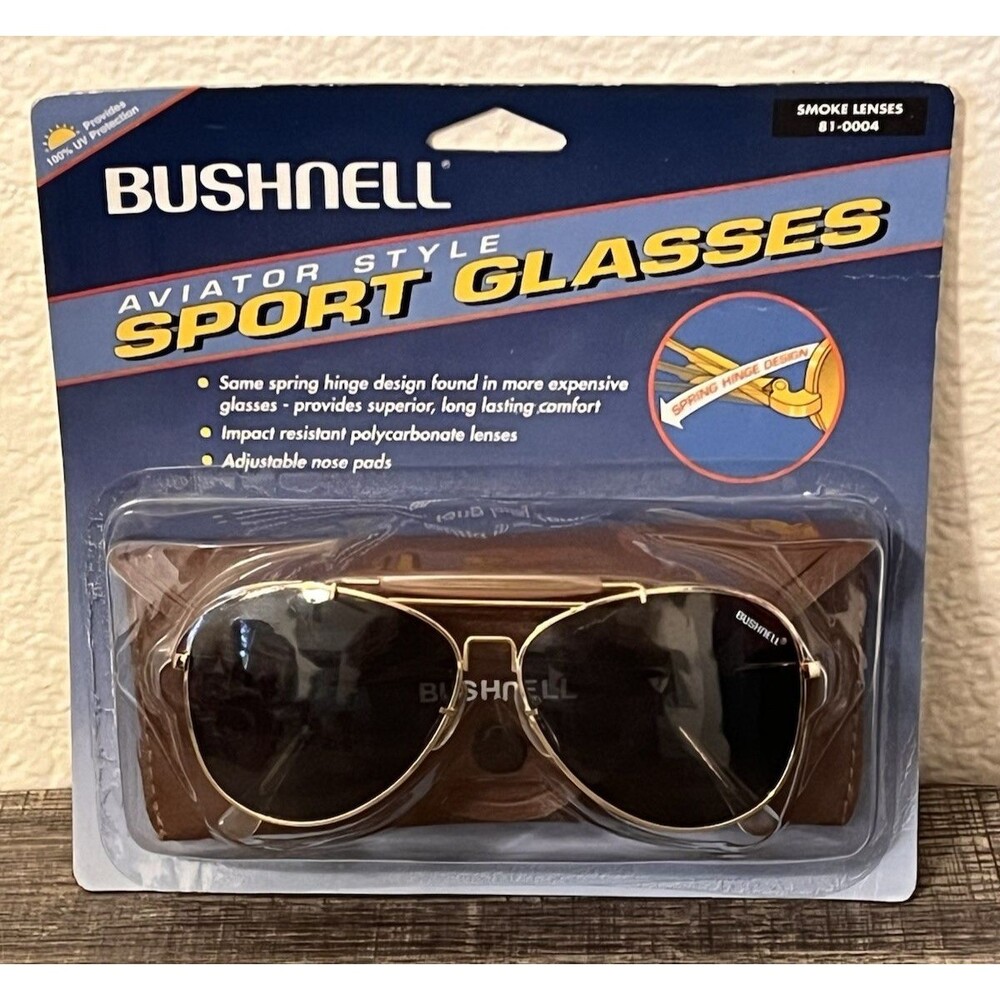 Vintage BUSHNELL Aviator Sport Shooting Glasses Gold Tone Frames Smoke Lense NIP